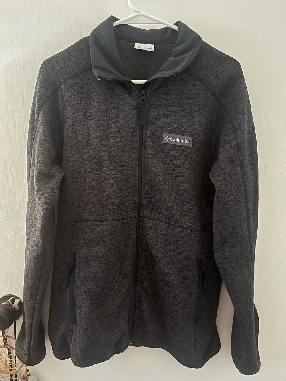 Columbia Sweater Knit Fleece Full Zip Jacket Women's M Cinch Hem Black Gray
